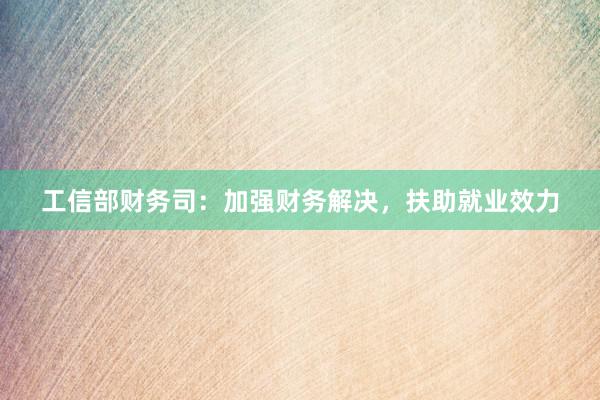 工信部财务司：加强财务解决，扶助就业效力